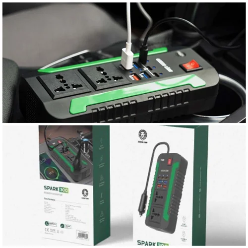 مبدل برق و شارژ داخل خودرو 300 وات گرین Green spark 300 power inverter